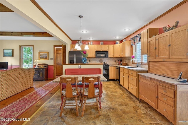 6 Leaward Way, Saratoga Springs, NY 12866 - kitchen featuring black microwave, stainless steel fridge, dishwasher, light countertops, and decorative light fixtures