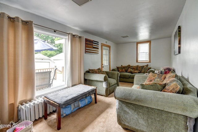 236 Clizbe Ave, Amsterdam, NY 12010 - living room with radiator, light carpet, and plenty of natural light