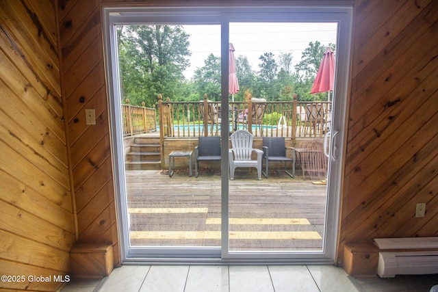 46 Cindy Crest Dr, Rotterdam, NY 12306 - doorway with wooden walls and tile patterned flooring