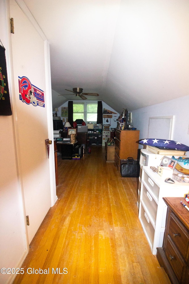 46 Cindy Crest Dr, Rotterdam, NY 12306 - home office with light wood-type flooring, lofted ceiling, and a ceiling fan