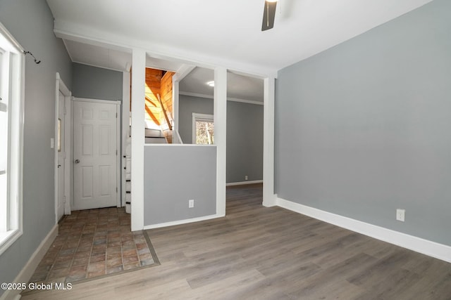 55 Spring Ave, Troy, NY 12180 - empty room featuring ceiling fan, wood finished floors, and crown molding