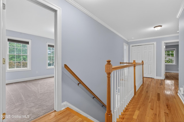 10 Sweetbriar Dr, Wilton, NY 12831 - hallway featuring an upstairs landing, light wood finished floors, and crown molding