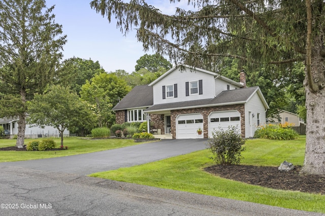 6458 Vosburgh Rd, Guilderland, NY 12009 - traditional-style house featuring driveway, a chimney, a front lawn, and an attached garage