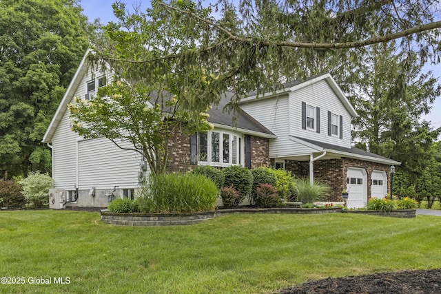 6458 Vosburgh Rd, Guilderland, NY 12009 - tri-level home featuring a front yard, brick siding, a garage, and roof with shingles