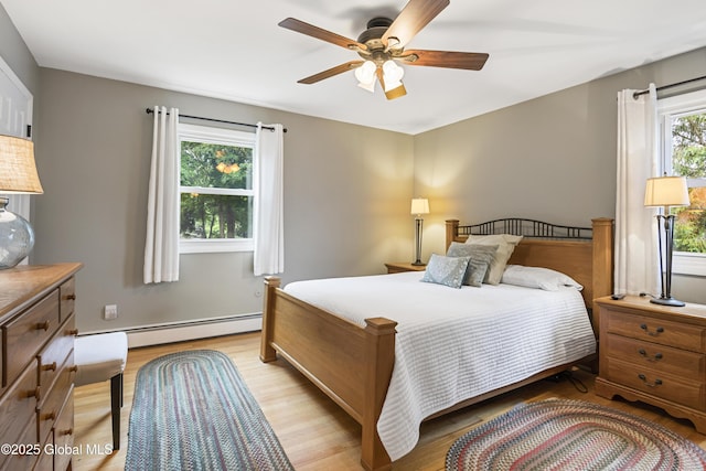 6458 Vosburgh Rd, Guilderland, NY 12009 - bedroom featuring light wood finished floors, baseboard heating, and a ceiling fan