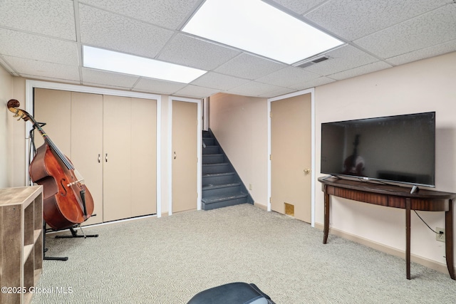 5012 Juniper Ln, Guilderland, NY 12303 - rec room featuring carpet floors and a paneled ceiling