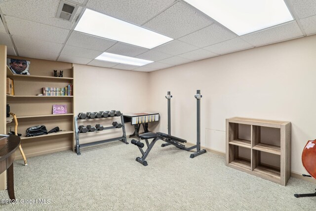 5012 Juniper Ln, Guilderland, NY 12303 - workout area featuring carpet flooring and a paneled ceiling
