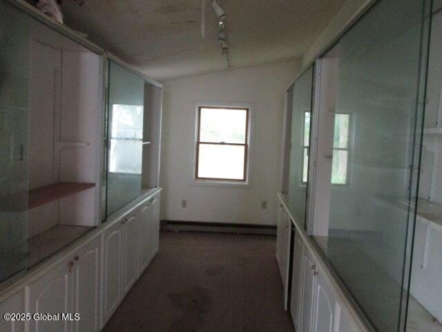 12 Chestnut St, Gloversville, NY 12078 - corridor featuring lofted ceiling, track lighting, and light carpet
