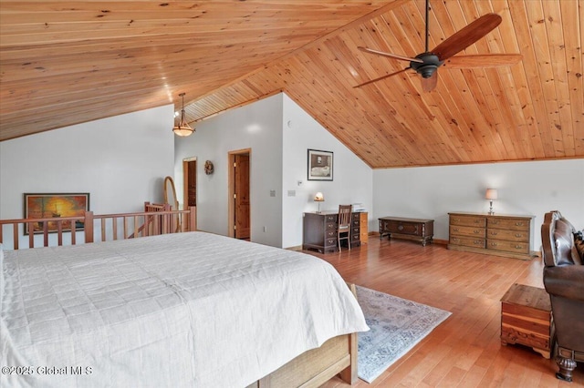 1062 S S Shore Rd, Hadley, NY 12835 - bedroom featuring lofted ceiling, wooden ceiling, wood finished floors, and ceiling fan