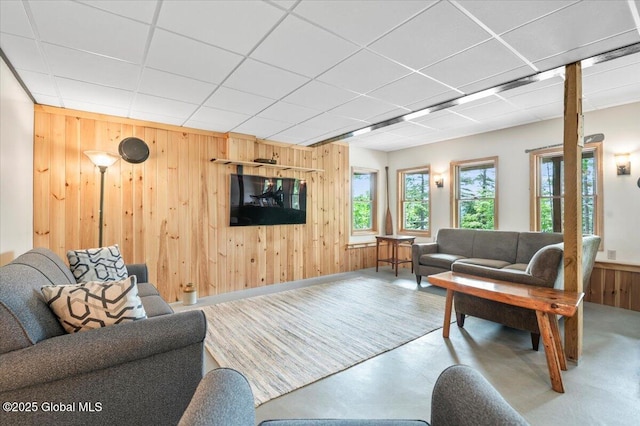 1062 S S Shore Rd, Hadley, NY 12835 - living room with wood walls and a paneled ceiling