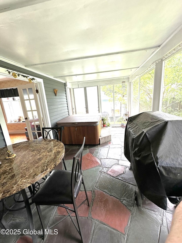 35 Walnut St, Canajoharie, NY 13317 - sunroom featuring a hot tub, healthy amount of natural light, and french doors