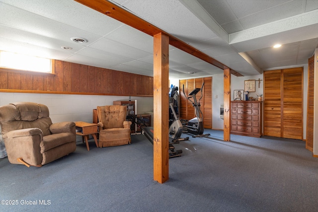 23 Tokay Ln, Colonie, NY 12309 - workout room with carpet, concrete block wall, and wood walls