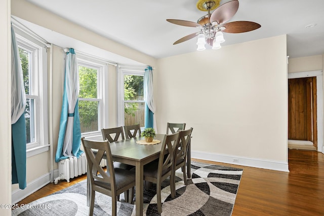2303 Burdett Ave, Troy, NY 12180 - dining space with radiator, wood finished floors, and ceiling fan