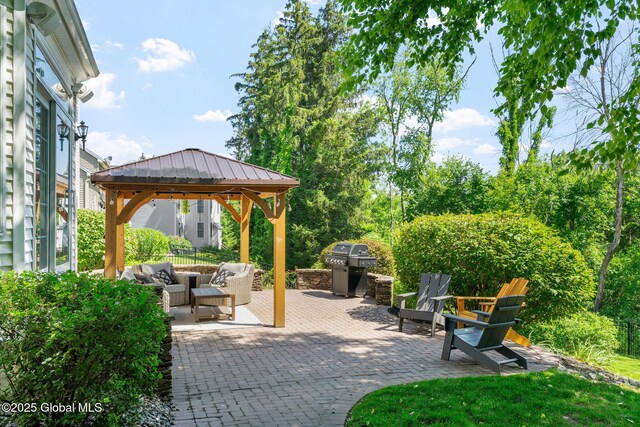 11 Fairview Ln, Halfmoon, NY 12118 - view of patio / terrace featuring outdoor lounge area, a gazebo, and grilling area