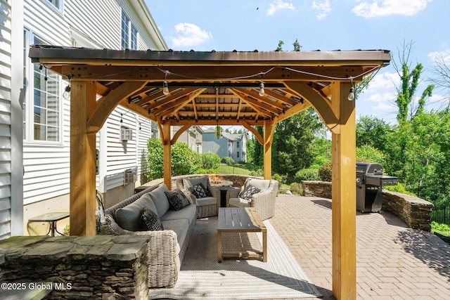 11 Fairview Ln, Halfmoon, NY 12118 - view of patio with an outdoor hangout area, a gazebo, and grilling area