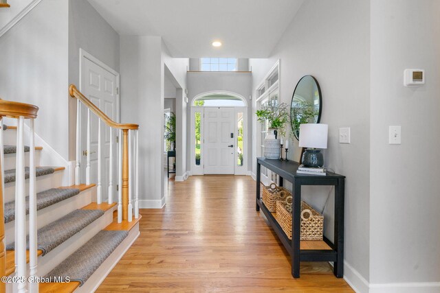 11 Fairview Ln, Halfmoon, NY 12118 - entryway with stairs, light wood-type flooring, and recessed lighting
