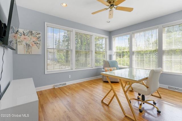 11 Fairview Ln, Halfmoon, NY 12118 - home office featuring healthy amount of natural light, light wood-style floors, ceiling fan, and recessed lighting