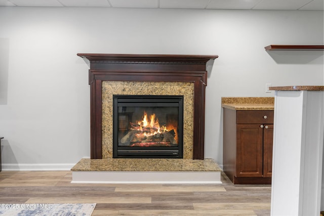 11 Fairview Ln, Halfmoon, NY 12118 - detailed view of a drop ceiling, wood finished floors, and a fireplace