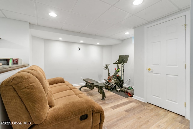 11 Fairview Ln, Halfmoon, NY 12118 - workout room with light wood-style flooring, a drop ceiling, and recessed lighting
