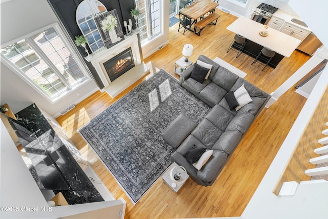 11 Fairview Ln, Halfmoon, NY 12118 - living area with wood finished floors and a glass covered fireplace