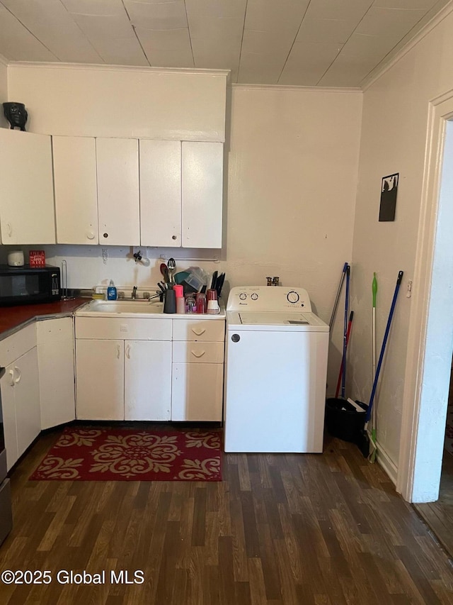 21-25 Mohawk St, Fort Plain, NY 13339 - washroom featuring washer / dryer, dark wood finished floors, and ornamental molding