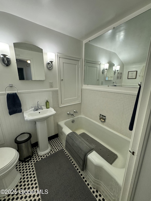 23 Ferry Blvd, South Glens Falls, NY 12803 - full bath featuring a bath and a wainscoted wall