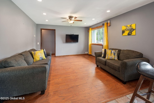 3445 Gari Ln, Guilderland, NY 12303 - living area with a ceiling fan, wood finished floors, and recessed lighting