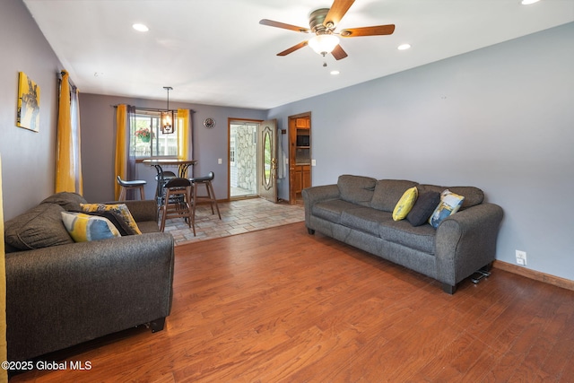 3445 Gari Ln, Guilderland, NY 12303 - living room featuring a ceiling fan, recessed lighting, and wood finished floors