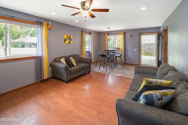 3445 Gari Ln, Guilderland, NY 12303 - living room with a ceiling fan, recessed lighting, and light wood-style floors
