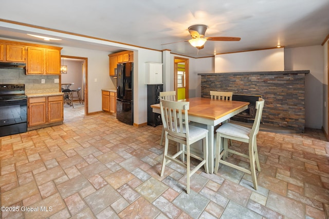 3445 Gari Ln, Guilderland, NY 12303 - dining space with a ceiling fan and brick patterned flooring