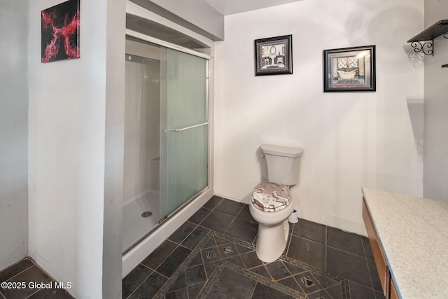 3445 Gari Ln, Guilderland, NY 12303 - full bathroom with vanity, a stall shower, and tile patterned flooring