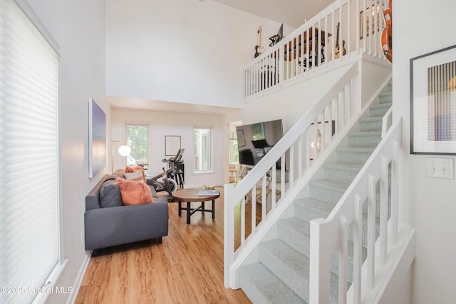 22 Pine Ridge Rd, Stillwater, NY 12866 - stairway with a high ceiling and wood finished floors