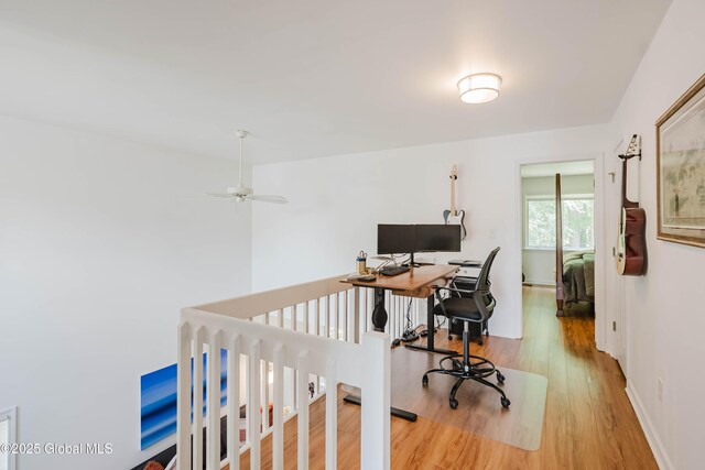 22 Pine Ridge Rd, Stillwater, NY 12866 - home office featuring wood finished floors and a ceiling fan