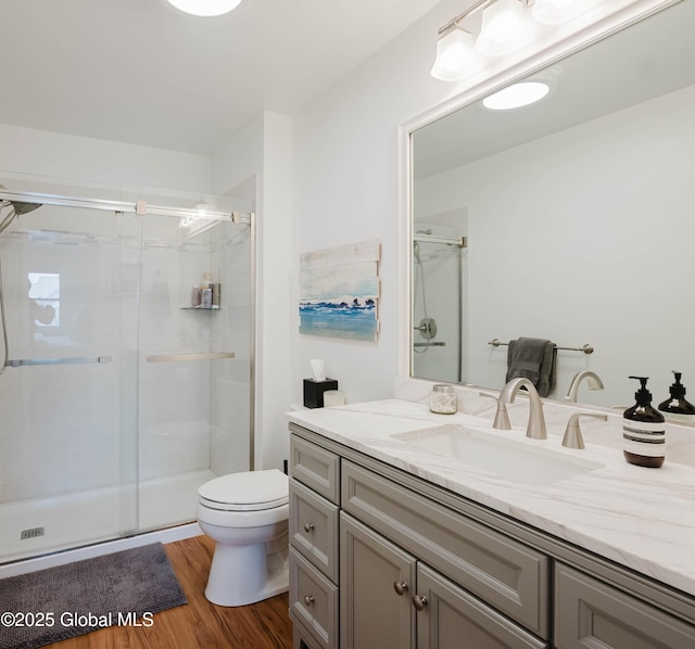 22 Pine Ridge Rd, Stillwater, NY 12866 - bathroom with vanity, wood finished floors, and a shower stall