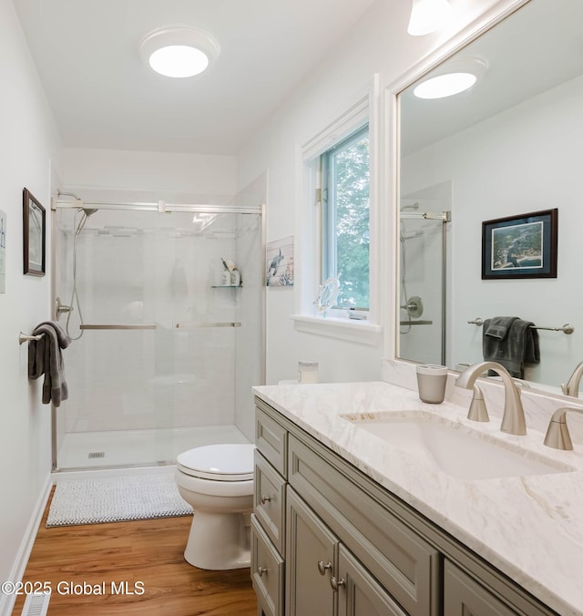 22 Pine Ridge Rd, Stillwater, NY 12866 - bathroom with wood finished floors, vanity, and a stall shower