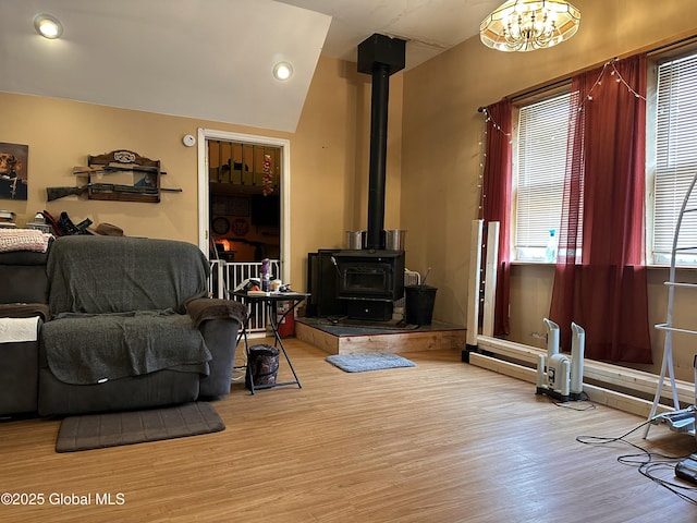 634 State Route 143, Westerlo, NY 12193 - living area featuring wood finished floors and a wood stove