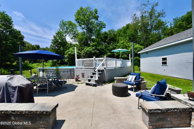 157 Mosquito Swamp Rd, Greenwich, NY 12834 - view of patio / terrace with an outdoor pool, a deck, outdoor dining area, a grill, and an outdoor hangout area