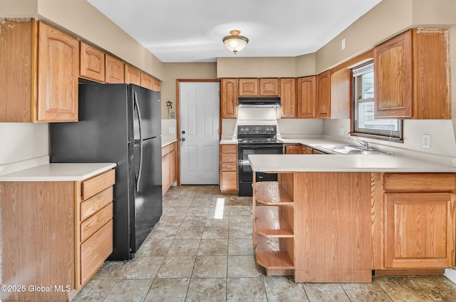 954 Obrien Ave, Rotterdam, NY 12303 - kitchen featuring black appliances, under cabinet range hood, a peninsula, and light countertops