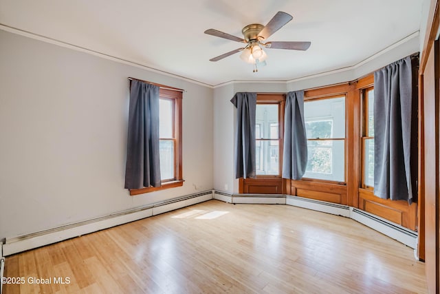 1818 4th St, Rensselaer, NY 12144 - spare room featuring a baseboard radiator, crown molding, wood finished floors, and ceiling fan