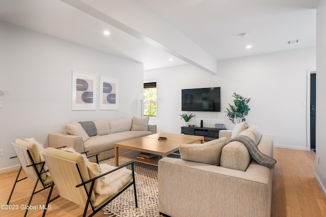 1 Wawayanda Pl, Middletown, NY 10940 - living area with light wood-style floors, recessed lighting, and beam ceiling