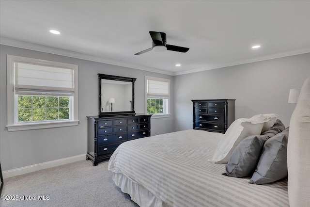 139 Country Walk Rd, Rotterdam, NY 12306 - bedroom featuring ornamental molding, recessed lighting, light colored carpet, and a ceiling fan