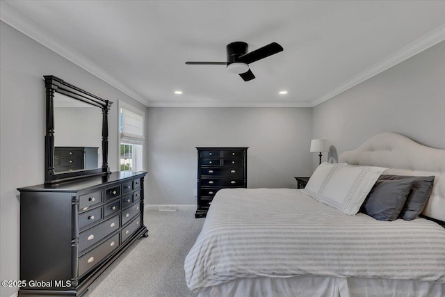 139 Country Walk Rd, Rotterdam, NY 12306 - carpeted bedroom with crown molding, ceiling fan, and recessed lighting