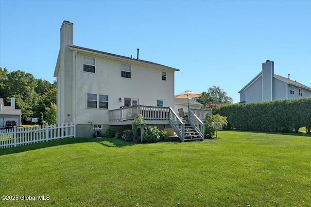 139 Country Walk Rd, Rotterdam, NY 12306 - rear view of property with a wooden deck, stairs, and a chimney