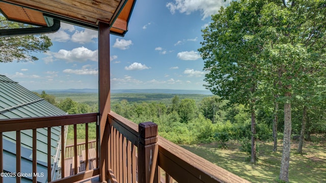 102 Taylor Ct, Mayfield, NY 12117 - view of wooden balcony featuring a wooded view and a deck
