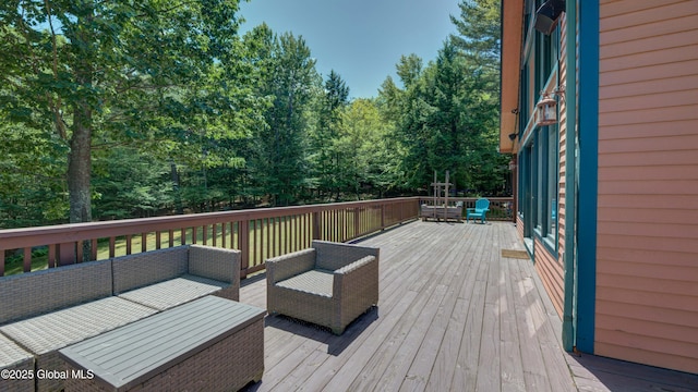 102 Taylor Ct, Mayfield, NY 12117 - wooden terrace featuring outdoor lounge area