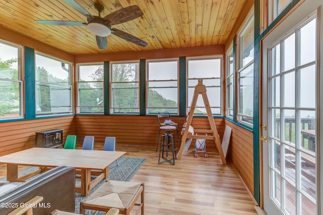 102 Taylor Ct, Mayfield, NY 12117 - sunroom featuring wood ceiling, plenty of natural light, wood walls, and wood finished floors