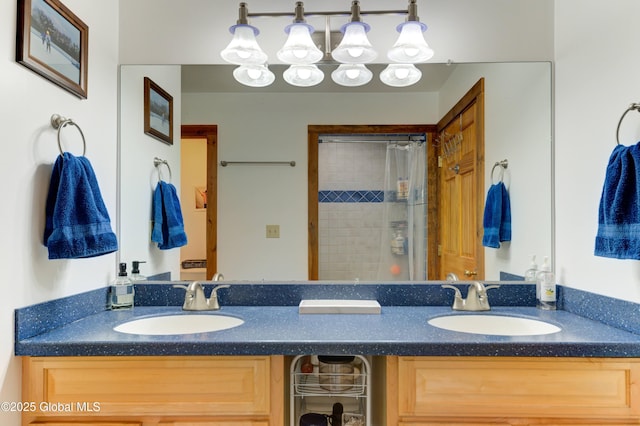 102 Taylor Ct, Mayfield, NY 12117 - full bathroom featuring double vanity and curtained shower
