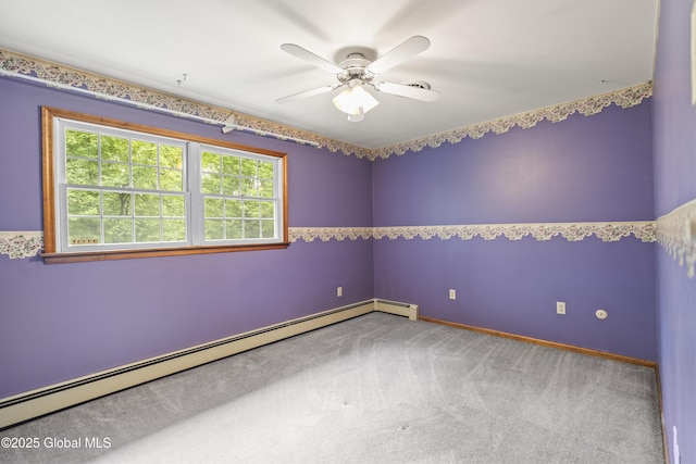 654 Birchwood Dr, Princetown, NY 12056 - empty room with a baseboard radiator, a ceiling fan, and carpet flooring