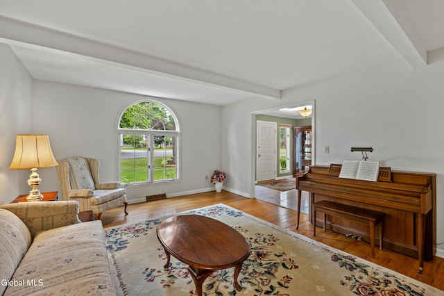 658 Salvia Ln, Guilderland, NY 12303 - living area with beam ceiling and wood finished floors