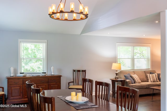 12 Heritage Ln, Clifton Park, NY 12065 - dining area featuring a chandelier, lofted ceiling, wood finished floors, and recessed lighting